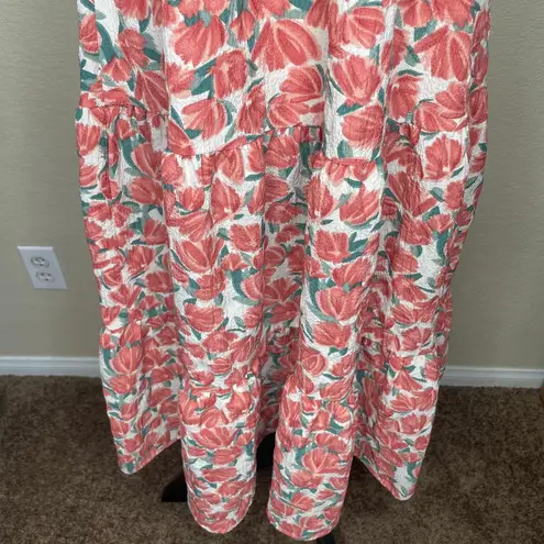 Hayden Los Angeles Women Floral Smocked Top Ruffle Mid Dress Small Romantic Boho Red