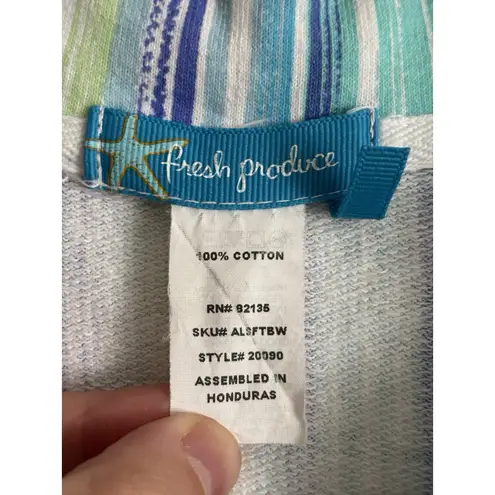 Fresh Produce XL Striped Button Up Shirt Coastal Beach Cotton Purple Green White