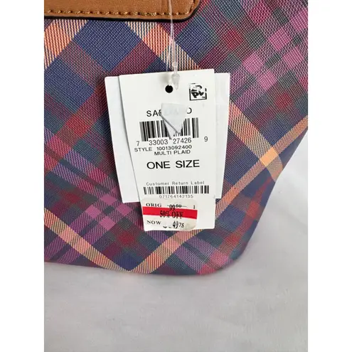 Giani Bernini Plaid Tote Bag Handbag Purse Satchel Brown Trim