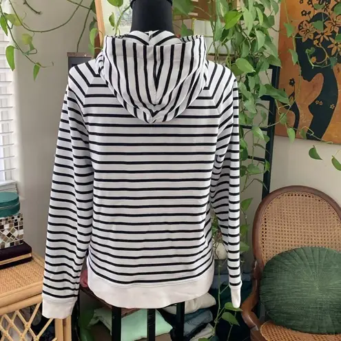 Ralph Lauren Lauren  White & Black Stripe Pullover Snap Neck Hoodie