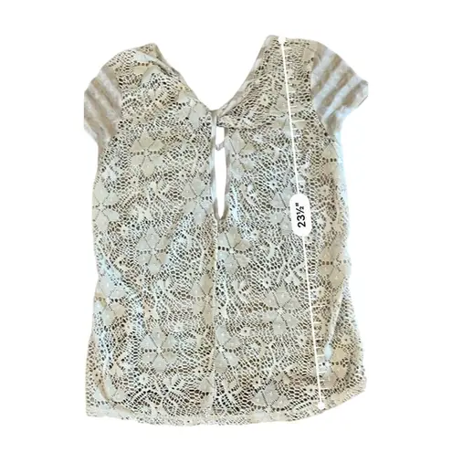 Moa Moa Moa Moa Cream Tan Stripe Feminine Lacy Twist Cap Sleeve Top sz Small