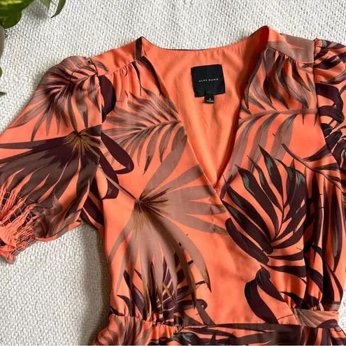 Alex Marie Palm Leaf Tropical Print Midi Wrap Dress Size 4