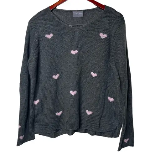 Wooden Ships RARE  Candy Hearts pink and grey pullover relaxed sweater top sz S/M