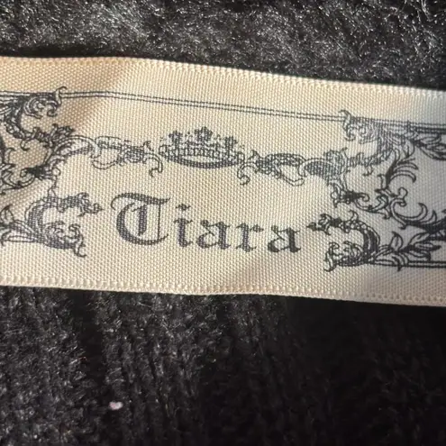 Vintage 90s Tiara Black Faux Fur Wool Knit Zip Jacket Collared Sweater Coat Size XL