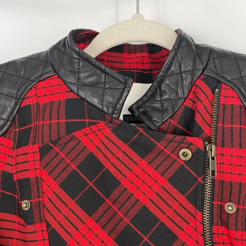 Tracy Reese Women's Scarlet/Black Tartan Plaid Leather Little Moto Jacket Size 6
