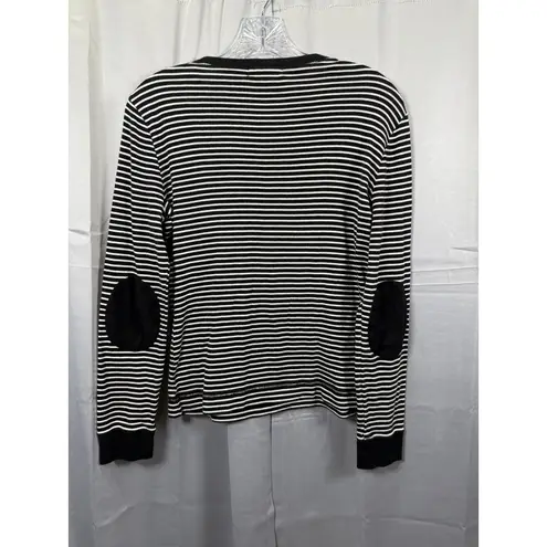 Lauren Ralph Lauren Sweater Womens Medium Black White Stripe Pullover Patch Zip
