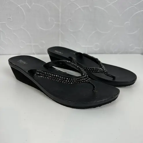 Mossimo Womens Sandals Size 8 Black Beaded Strap Wedge Heel Flip Flop Slip