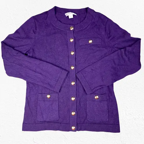 Pendleton Y2K Vintage Purple Gold Button Front Merino Wool Cardigan Size Medium