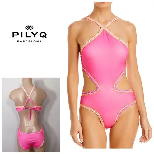 PilyQ New. Platinum pink crochet trim one piece. Small. Retails $168
