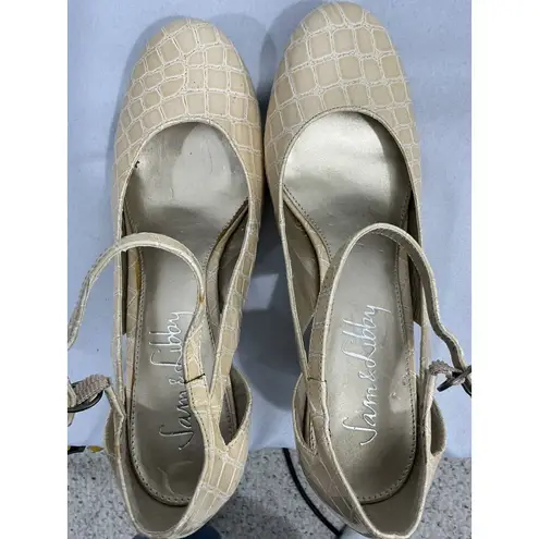 Sam & Libby Womans Slelliance Beige Size 8 m Heel Ankle Buckle Shoes