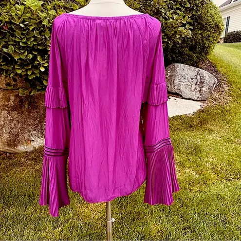 Ramy Brook Harvey Flared-Sleeve Keyhole Blouse