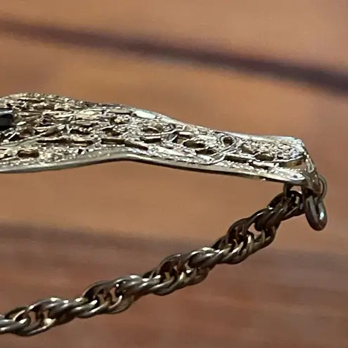 Vintage 12K Gold Filled Filigree Bar Rope Chain Bracelet with Center Diamond