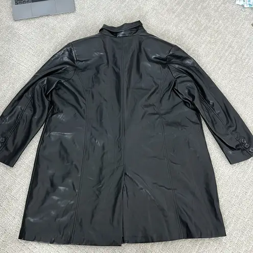 Avec Les Filles Faux Leather blazer Coat Black collared midi knee length button