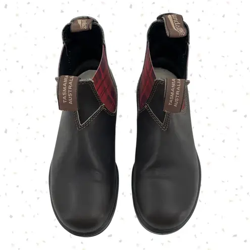 Blundstone Red Plaid Tartan Brown Leather Original Chelsea Style Boots 2100 AU 4