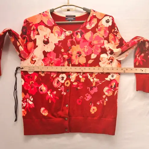 Lands' End  Floral Cardigan Sweater Maroon Pink XL