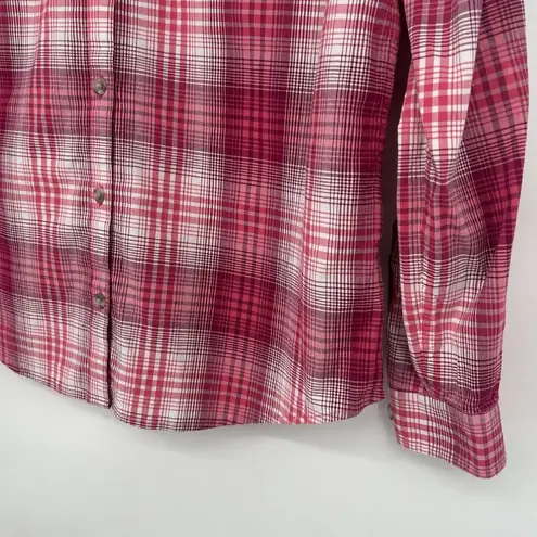 Cabela's  Pink Plaid Button Up Shirt Long Sleeve Pockets Stretch Collared Size M