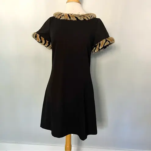 Julie Brown  NYC Faux Fur Short Sleeve Little Black Dress Animal Print Size 6