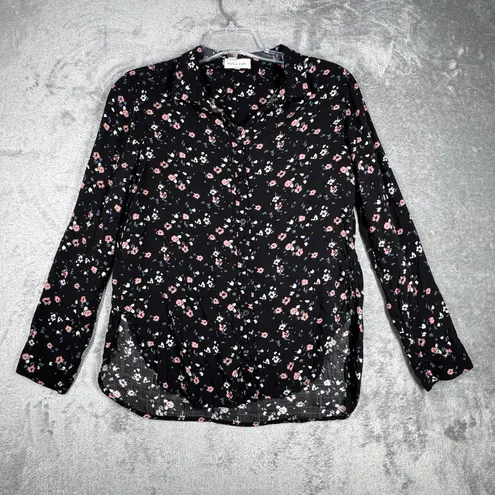 Bella Dahl Bella Dahl Shirt Womens Medium Black Pink Dark Floral Flowers Button Up Cottage