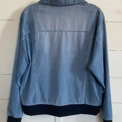 Lucy Activewear Women's indiGO Trucker Jacket Faux Denim Size M Zip Up - EUC
