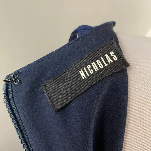 NICHOLAS Navy Crepe Deep V Gathered Sleeveless Dress Size 8 Formal Cocktail Blue