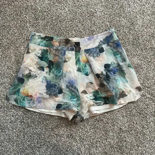 Rebecca Taylor cream, green & blue floral print silk shorts size 4