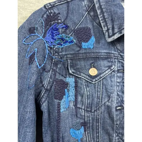 Pilcro & The Letterpress Anthropologie Floral Embroidered Denim Jacket XS Blue