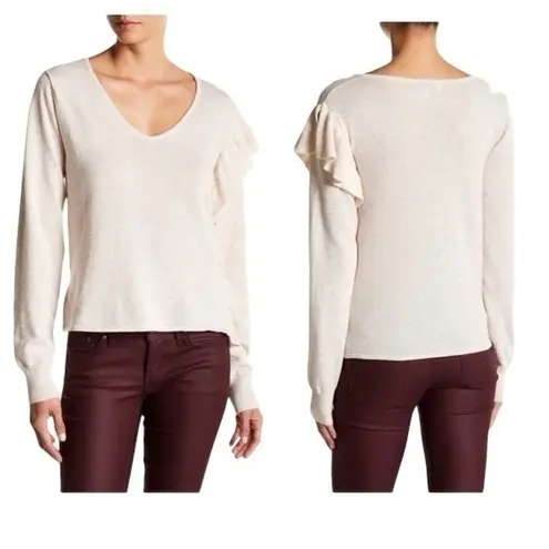 John + Jenn  asymmetrical ruffled sweater in sand color