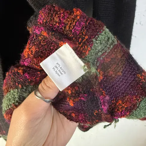 Z Cardigan Black Knit Sweater Ruffle Hem Unique Button Detail XL Boho Cottage