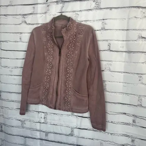 XCVI Embroidered Zip Jacket Women’s S Dusty Rose Cotton Blend Boho Lace Preppy
