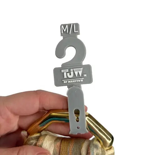 Vintage TJW by Mervyn’s Striped Wide Fabric Gold Octagon Buckle Belt Tan