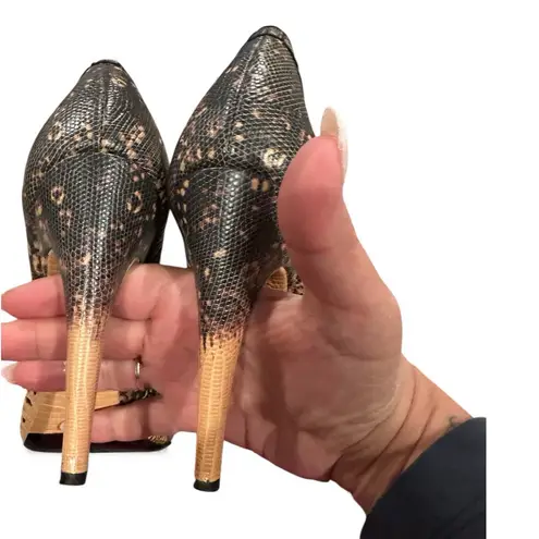 Proenza Schouler Lizard Embossed Leather Pump Lasercut Brown Tan Stiletto Heels