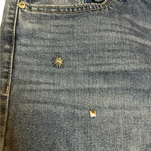 Seven7 VTG High-Rise Girlfriend Jeans sz 14 • Metal Sun & Square Y2K Rhinestone