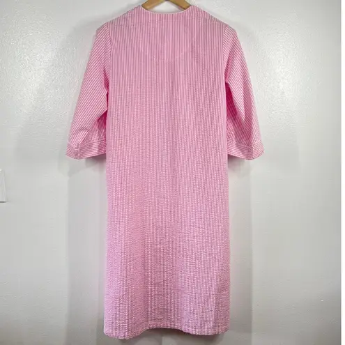 Miss Elaine Seersucker Robe Embroidered Zip Front Lounger Pink Seersucker Small Size undefined