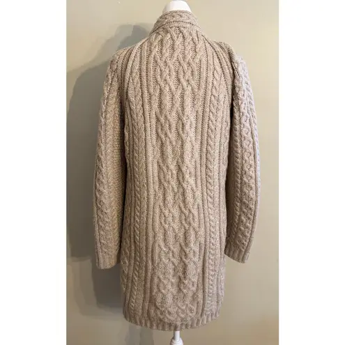 ARAN CRAFTS Vintage Chunky Knit Buttons Cardigan Cable Knit Fisherman Size L Tan Size L
