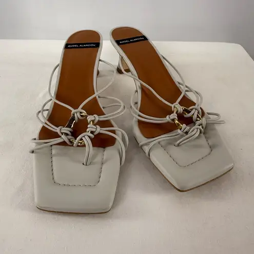 Angel Alarcon Square Toe Strappy Kitten Heel Sandals in Light Blue Size 9