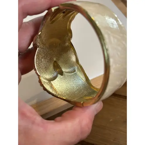 Gold & Ivory Owl Bangle Bracelet With Textured Detail