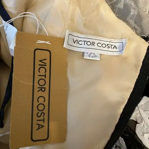 Vintage Victor Costa Tulip Column Midi Dress Size 6 Black White Ribbon Floral