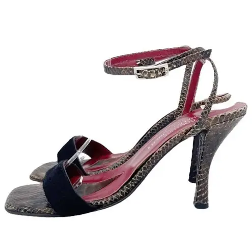 Vintage Donald J Pliner Couture Snakeskin Ankle Wrap Strappy Sandals Size 8.5 Black