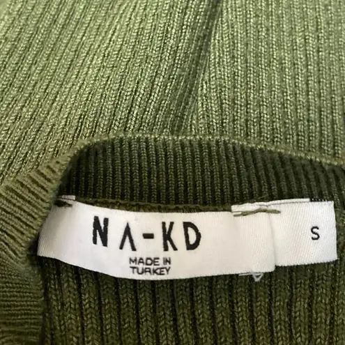 NA-KD Women's Green Rib Knit Long Sleeve Crew Neck Slim Fit Sweater Top Size S