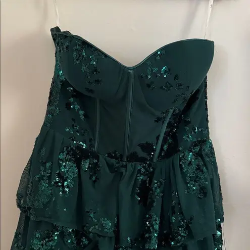 Lulus Definite Glamour Emerald Mesh Sequin Bustier Tiered Mini Dress NWT Green Size L