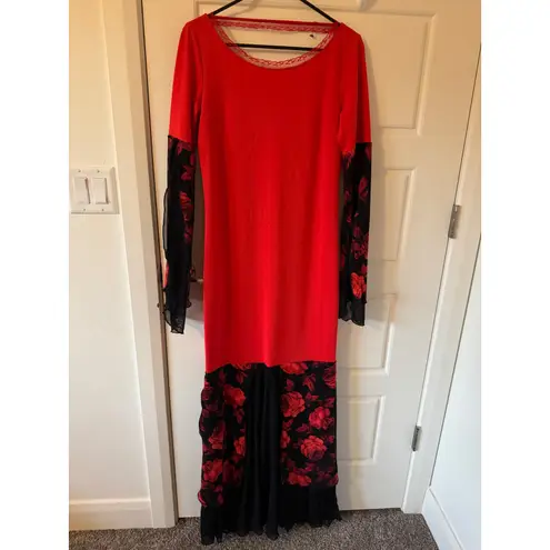 Marie Oliver Marie N Womens Sheer Long Red Floral Print Open Back Maxi Dress S-XL Whimsygoth