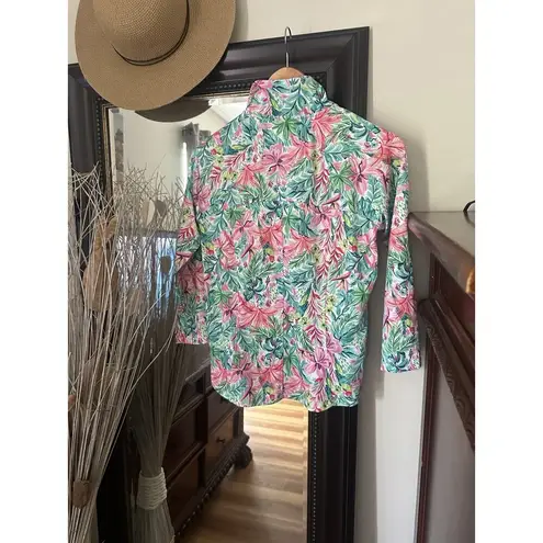 NWT STELLA PARKER Purple Blue Green Starlite Long Sleeve Mock Shirt Small Pink