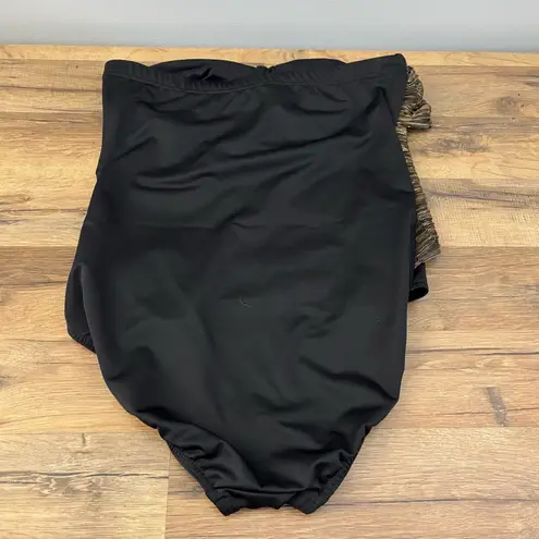 MiracleSuit Bandeau Gold Black Ruffle Slimming Tank One Piece Swimsuit Strapless