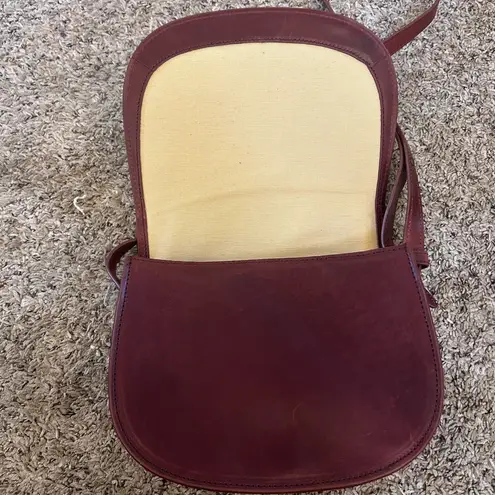 LL Bean Signature think hide leather maroon burgundy red brown structured bag