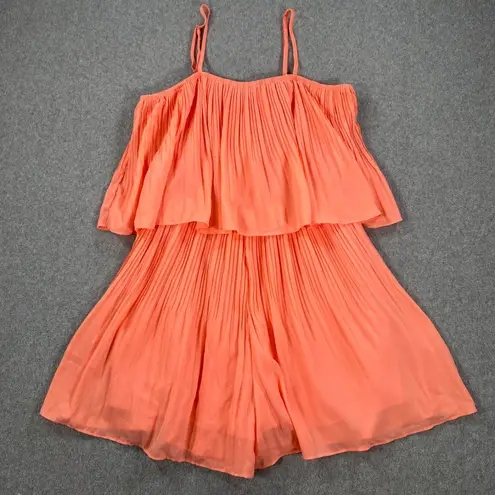 Pretty Garden Pleated Mini Romper Size Large Spaghetti Strap Coral Pink