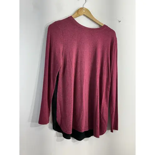 Womans Halston Pullover Top Small Maroon Black Crew Neck Long Sleeve Red