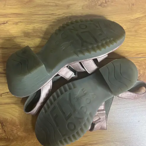 Fly London Woze Leather Slingback Sandals Sz 38W Block Heel Rose Gold Pink - Image 7