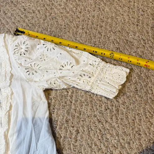 Veronica Beard Eyelet Lace Pattern Cream Ivory Bateau Neckline Blouse Boho Sz 0
