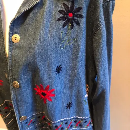 Nectar Embroidered Denim Shirt Jacket Shacket by Size Medium 12-14
