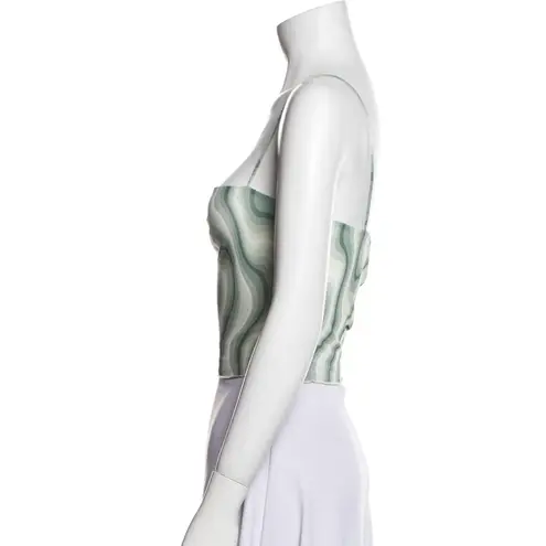 Reformation  Green White Wave Crop Tank Top